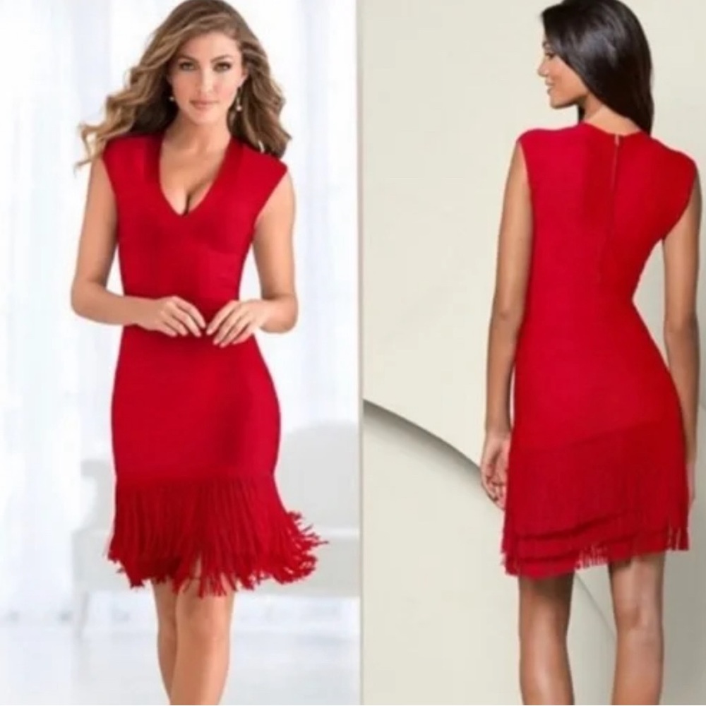 Venus red fringe bandage dress